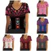 Hippie-Boho Style Short Sleeve V-neck Women Top 3D Printed Colorful Flowers T-Shirt Floral Shirt Basic Tee Clothing