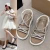 Platform Sandals Women's Summer New Fairy Wind Flat-bottomed Versatile Rhinestones Women's Beach Muffin Roman Sandals