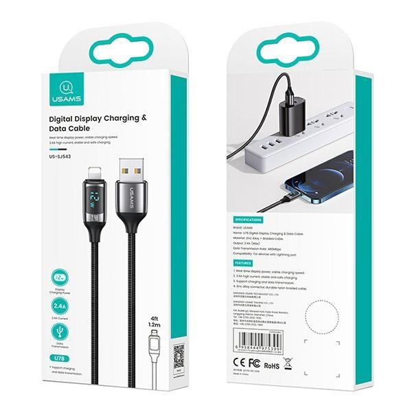 Kabel Lightning USAMS 1.2m Szybkie ładowanie Czarny