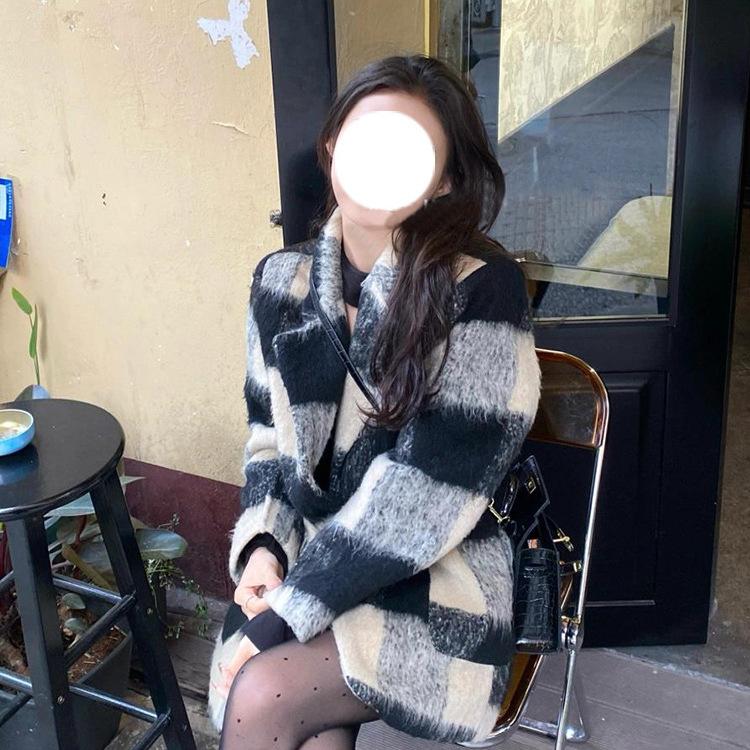 Классический Стиль Костюм Шерстяной Клетчатый Пиджак для Женщин Осенью и Зимой Утепленный Обновленный Зимний Универсальный Ленивый Стиль Пальто