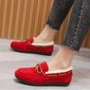 Удобная теплая плюшевая женская хлопковая обувь без шнуровки с бантом, зимняя обувь, женская повседневная обувь на плоской подошве, женские мокасины, мягкие модные лоферы