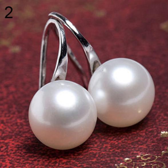 Women Imitation Pearls Ball Hook Earrings Eardrops Bridal Wedding Party Jewelry AVE