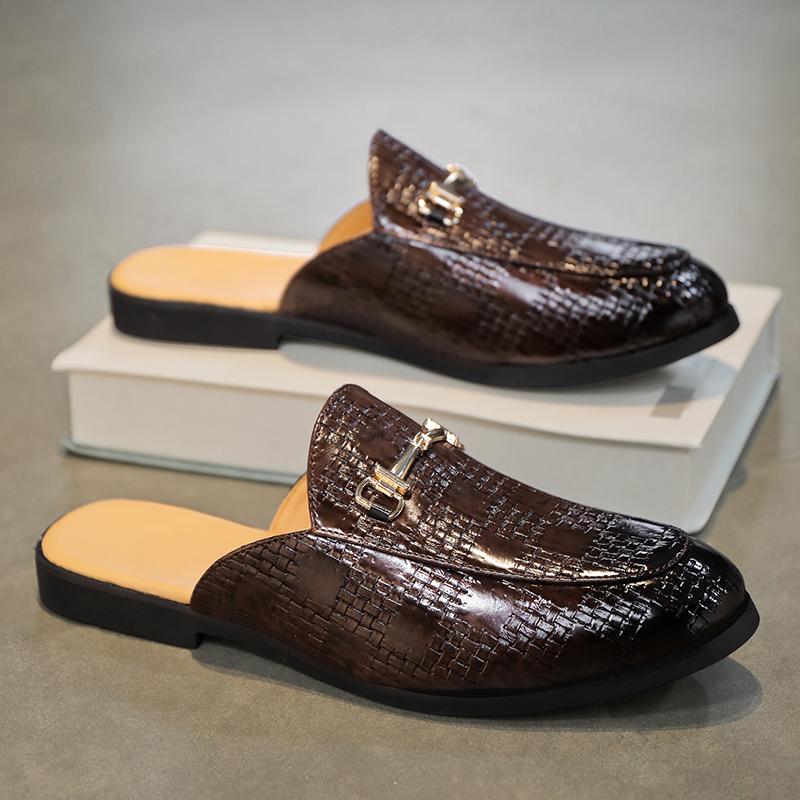 Модные летние мужские полулоферы класса люкс, дышащие полутапочки без застежек, мужские уличные мюли с пряжкой, легкие, удобные, повседневные туфли без застежек