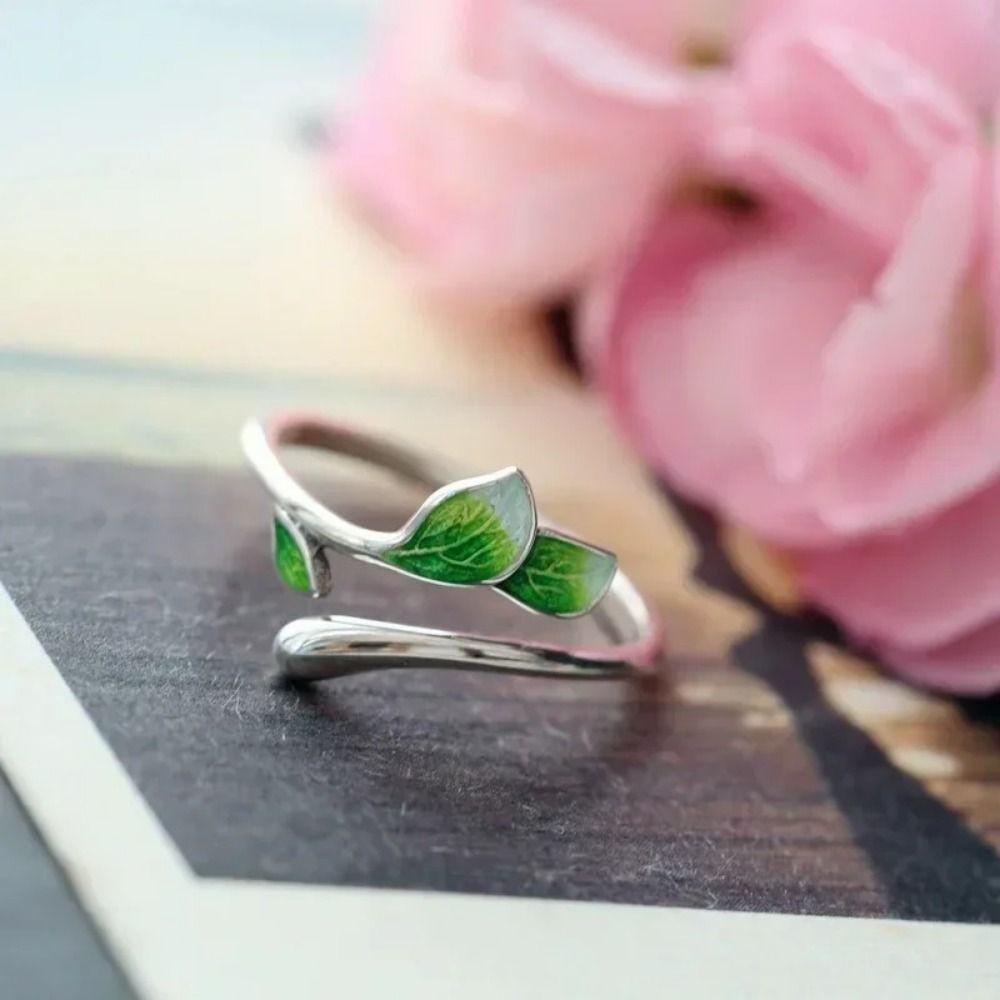 Adjustable Enamel Leaf Ring Irregular Women's Ring Elegant Leaf Opening Ring Daily Wear