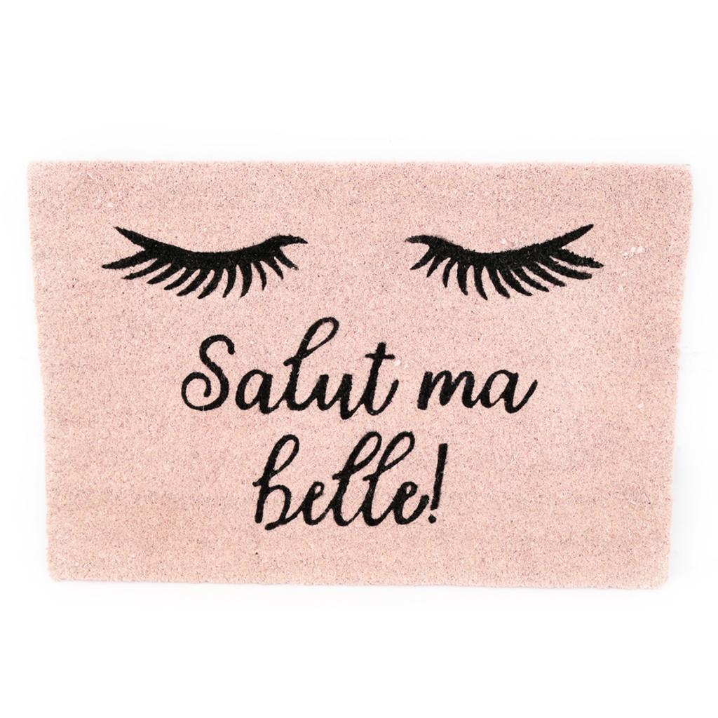 Les Trésors De Lily [Q9996] - Straw Doormat 'Diva - Sleeping Eyes' Pink (Hi Beautiful!) - 60x40 Cm