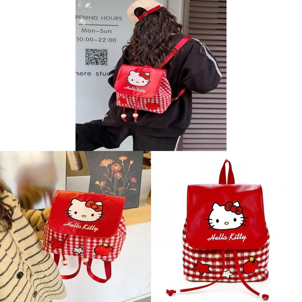 Hello Kitty Cute Kt Cat Cartoon Pu Backpack For Students And Daily Use
