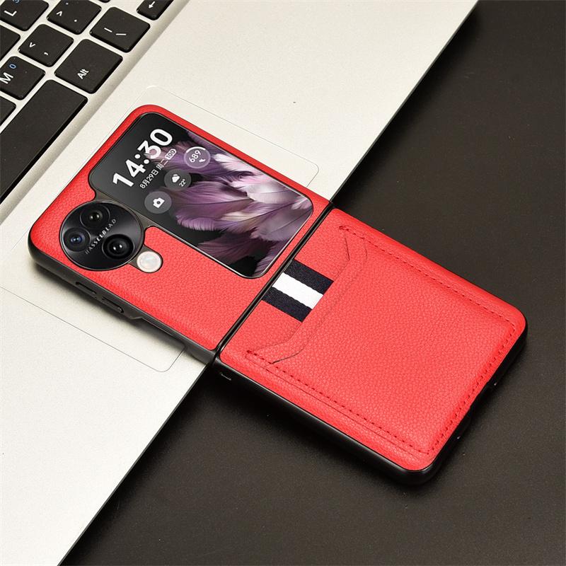 For OPPO Find N3 Flip N2 Flip Litchi PU Genuine Leather Outer Card Mobile Protective Case Upper and Lower Folding Screen