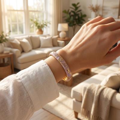 5 Petals Flower Crystal Bangle Traditional Women's Hand Bracelet Vintage Cloisonne Bangle Girls