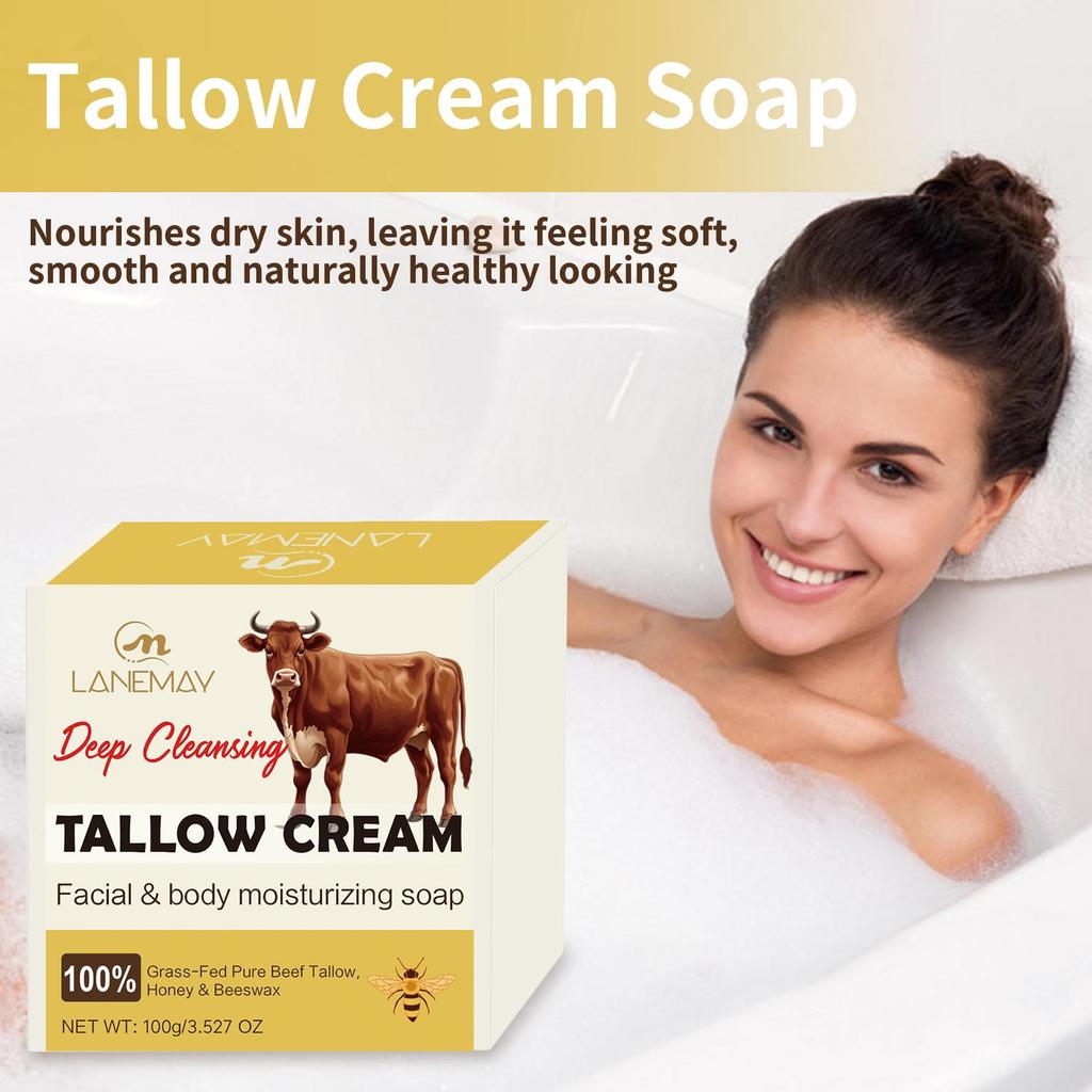 Мыло Tallow Cream Soap - глубоко очищающее увлажняющее мыло для лица и тела, питает сухую кожу, сохраняет увлажненность - подходит для всех типов кожи, 100 г