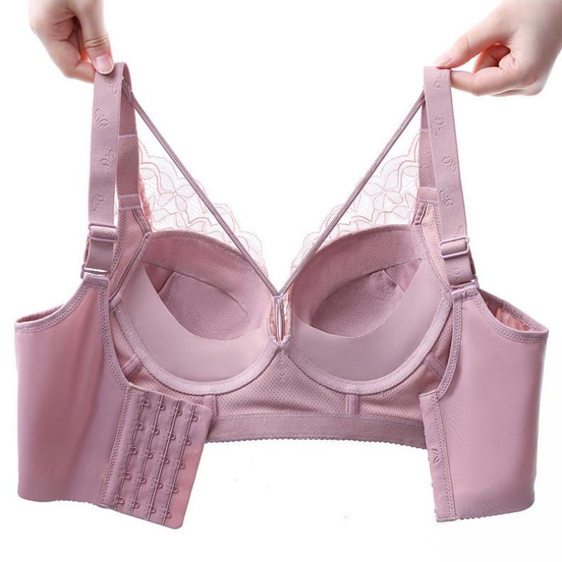 New Large Size Thin Full Cup Underwear Women's No Steel Ring Gathered Adjustable Bra Sexy Lace Collection Bra