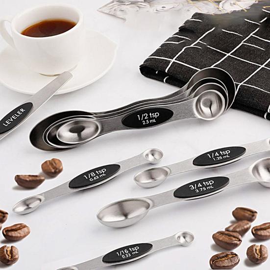 9 шт./набор мерных ложек со шкалой, легко моется, нержавеющая сталь, двойной наконечник, набор мерных ложек, кухонные принадлежности