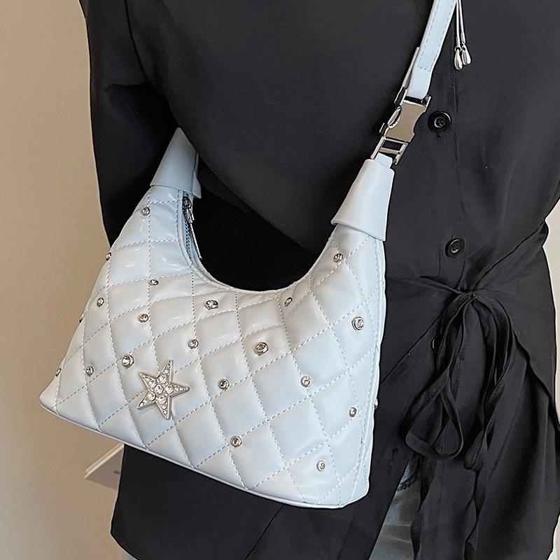 2025 лето новая мода сумка-цепочка с бриллиантами сумка-подмышка для通勤 модная сумка на одно плечо в повседневном зарубежном стиле сумка-мессенджер