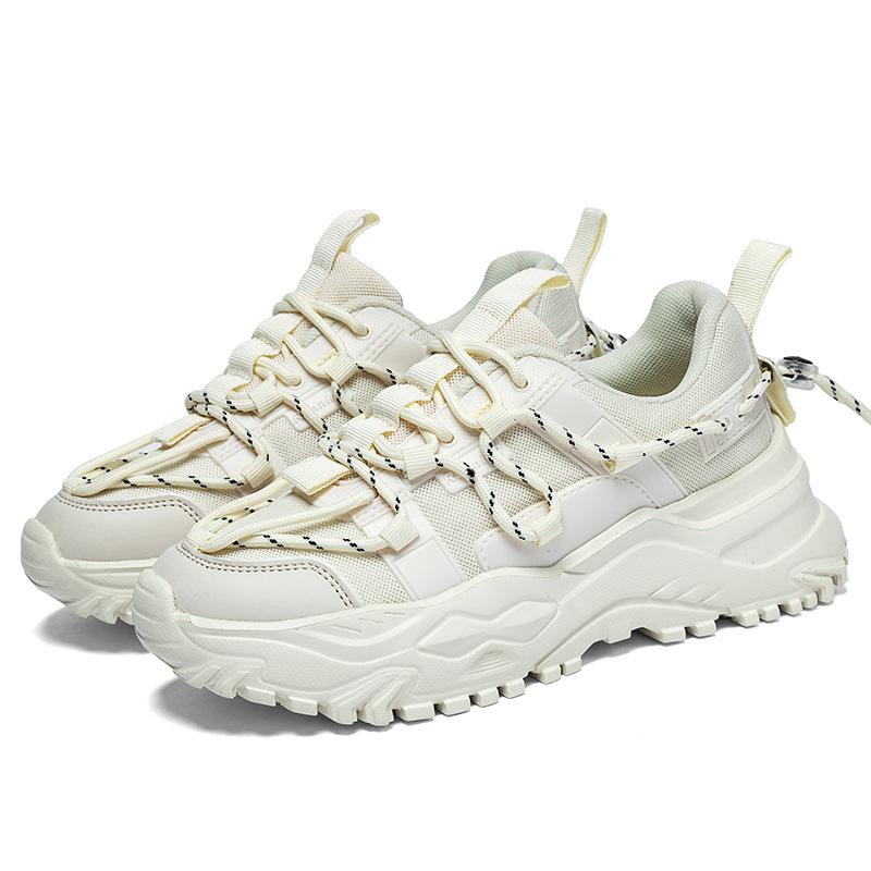 Женские кроссовки для папы на толстой подошве в спортивном стиле, дышащие, модные, с низким верхом, с перекрестными шнурками, на танкетке, для бега, кроссовки