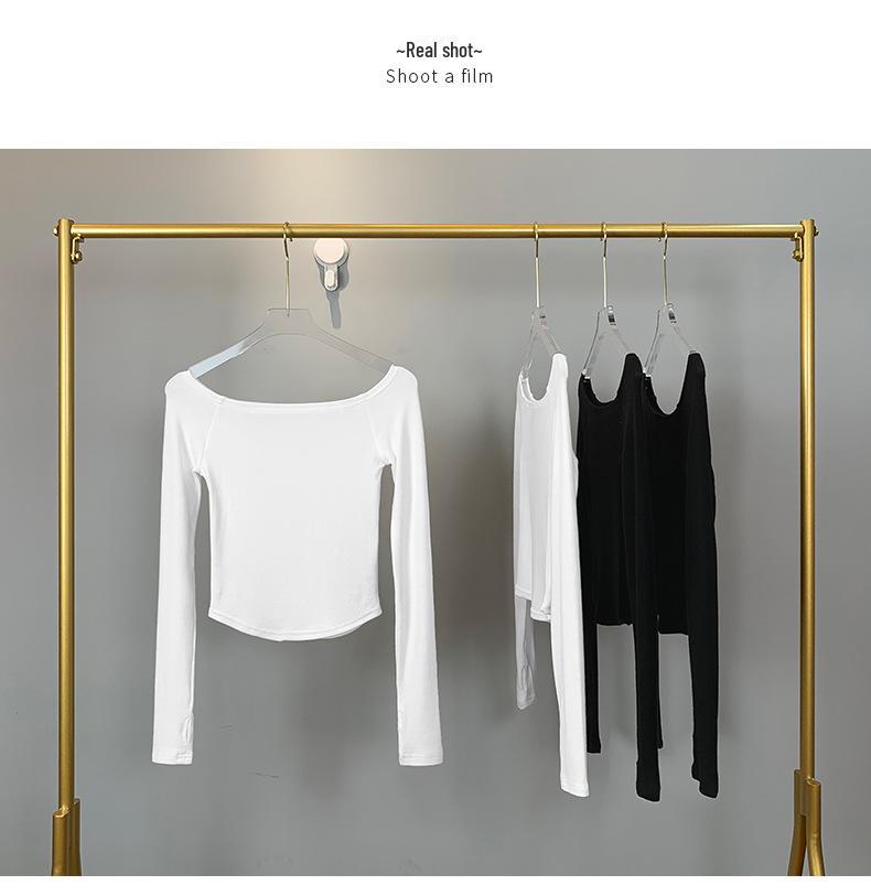 Корейская стильная приталенная женская футболка с открытыми плечами и длинными рукавами Dongdaemun