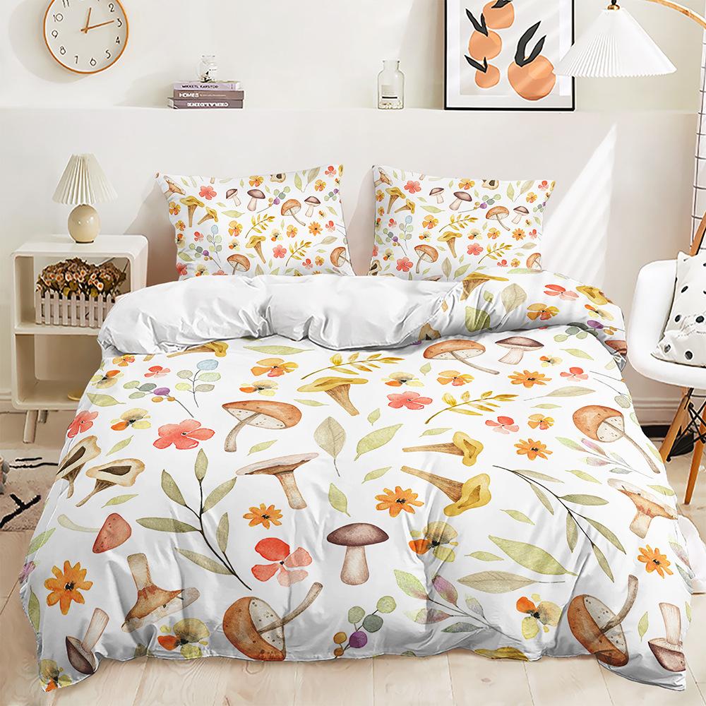 3D Magic Mushroom Series Bedding Set Forest Plant Duvet Cover Pillow Case 2/3 Pieces AU180 * 210 Full Size Quick Drying Zipper Soft Home Textile