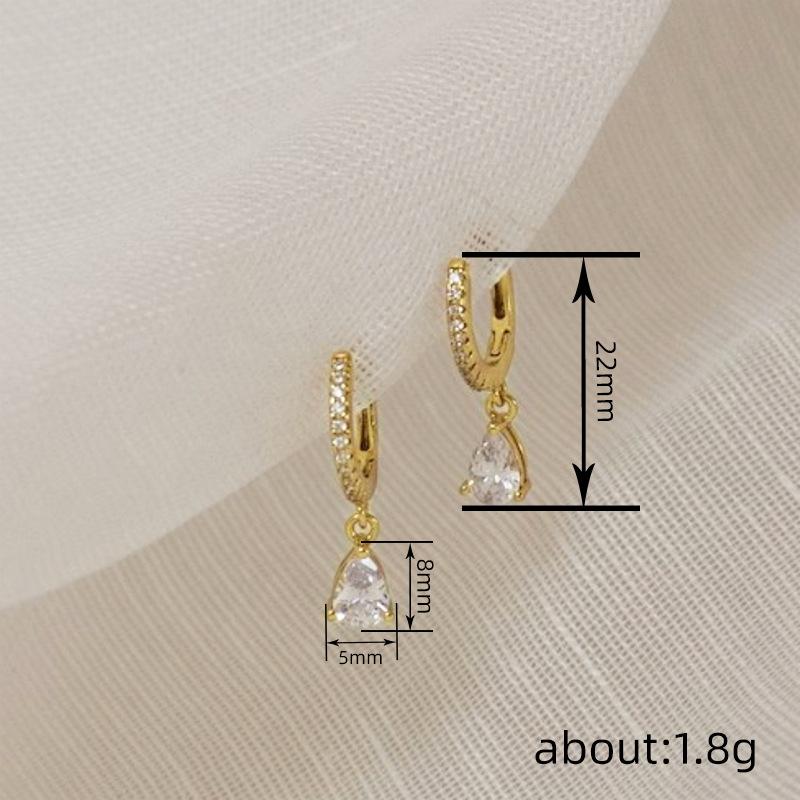 Huitan Dainty Gold Color Drop Earrings Female Graceful Bright Drop-shaped Zirconia Pendant Accessories for Engagement PartyGood product