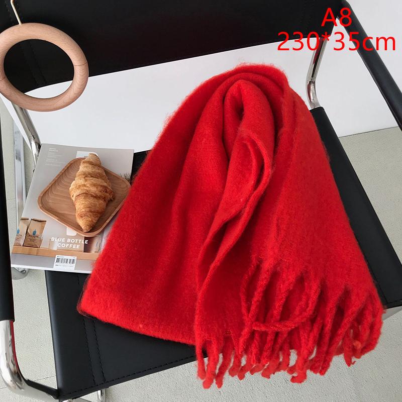 Solid Color Warm Women'S Winter Scarf Thickened Knitting Thick Tassel Shawl Scarf Women Men Scarf Accessories