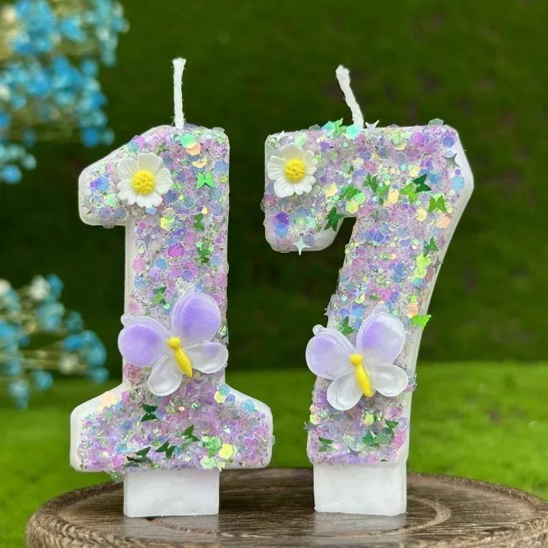 2026 New 0-9 Digits DIY Birthday Candles Butterfly Flowers Children's Birthday Girls Number Cake Decorations Candle Room Decor