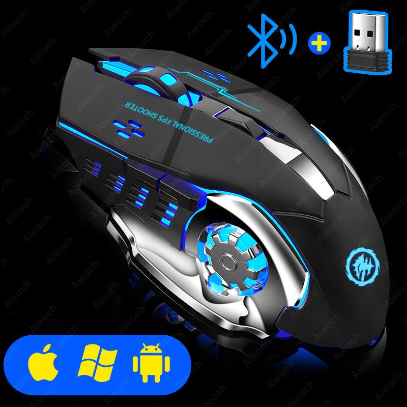 Перезаряжаемая беспроводная мышь, игровой компьютер, бесшумная Bluetooth-мышь, USB-механическая мышь для киберспорта с подсветкой, ПК-геймерская мышь для компьютера