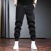 Men's Trendy Black Corduroy Joggers - Korean Style Elastic Waist Sweatpants for Spring and Autumn