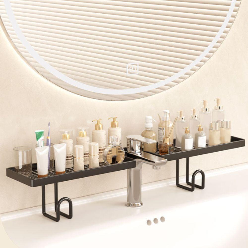 No-Drill Faucet Sink Shelf Large Capacity Faucet Drain Organizer Cosmetics Stand Bathroom