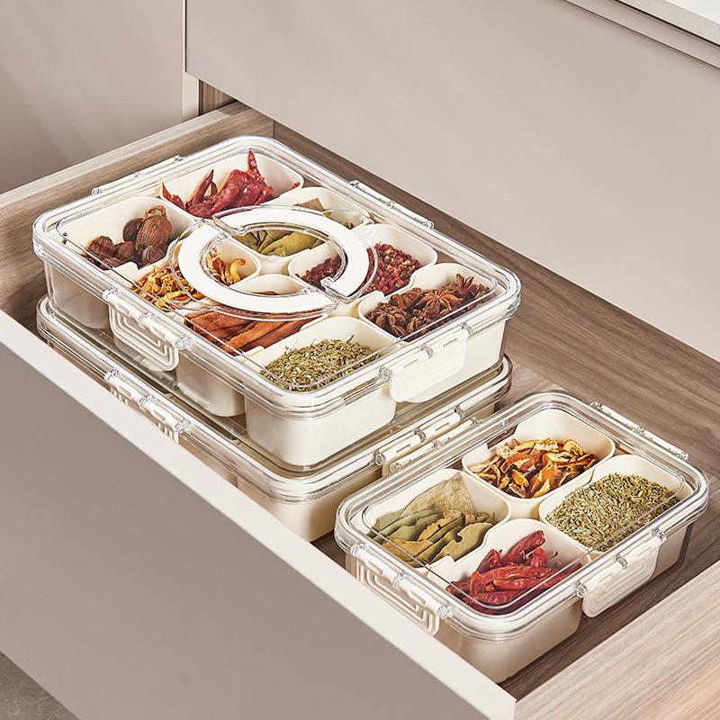 Moisture-Proof Seasoning and Ingredient Storage Box with Compartments