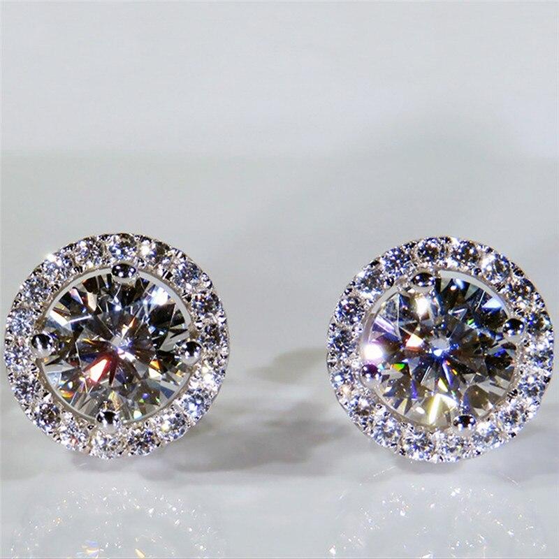 Female Luxury White Stone Stud Earrings Dainty Rose Gold Silver Color Round Earrings Vintage Wedding Earrings for Women