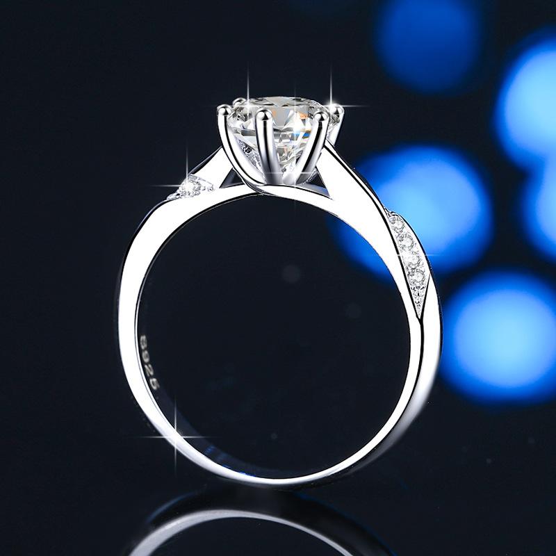 D Color Moissanite Ring 50 Points/1/2/3 Carat Sterling Silver S925 Platinum Plated Ring Engagement Ring Wedding Ring Gift for Girlfriend