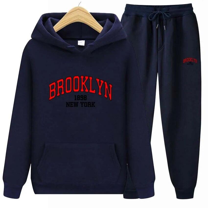 Женская толстовка с длинными рукавами и карманами Brooklyn 1898 + брюки, комплект из двух предметов, спортивные костюмы с принтом аниме, брюки для бега, одежда