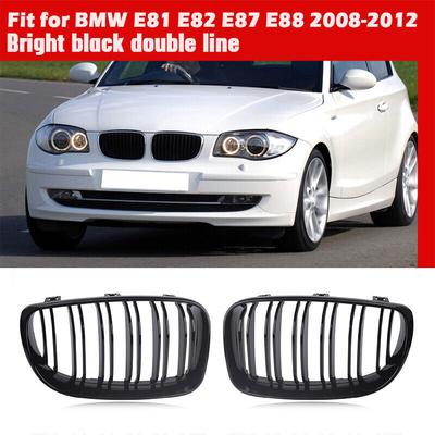 Передняя решетка радиатора "двойная почка" Replacement Для BMW E81 E82 E87 E88 1 Серия 2007-2013 ГЛЯНЦЕВЫЙ ЧЕРНЫЙ 2-полосные гоночные решетки