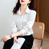 Атласный жаккардовый топ с длинными рукавами для женщин, весенний новый дизайн, универсальная и модная рубашка с воротником поло для женщин