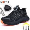 Rotating button Men sports shoes Protection Boots Safety Shoes Men Anti-smash Anti puncture Work shoes Non-slip Steel toe shoes