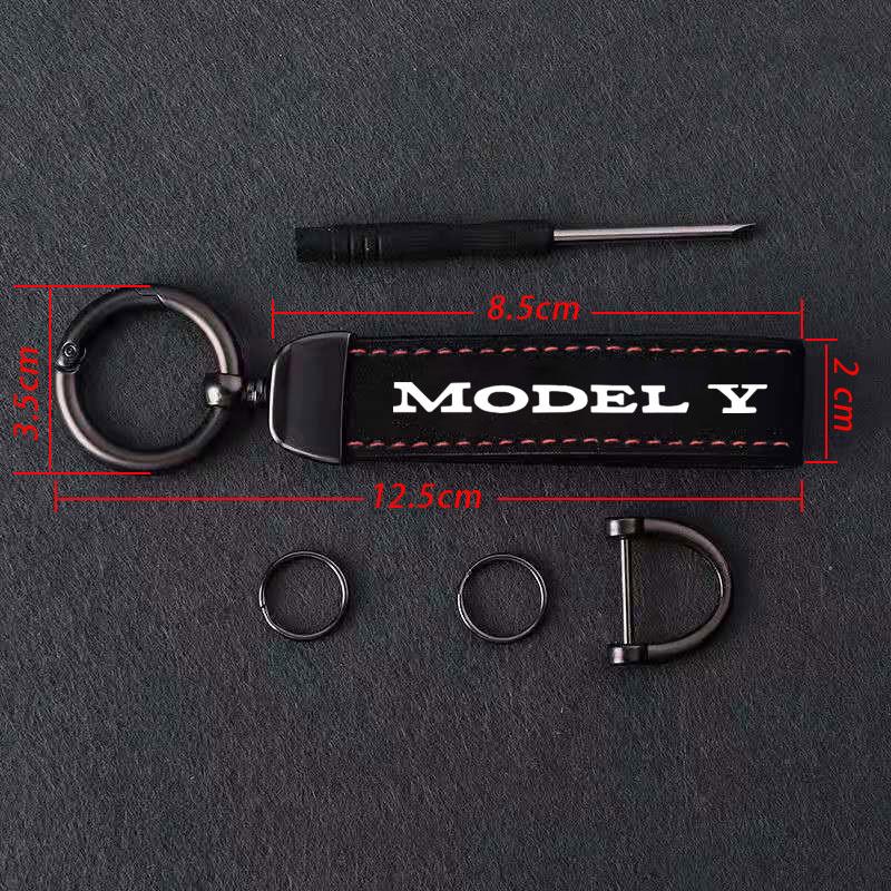Car Key Chain Luxury Genuine Leather Keychain Pure Color Buckle Key Ring Car Accessories Gift Car Keychain For Tesla Model Y