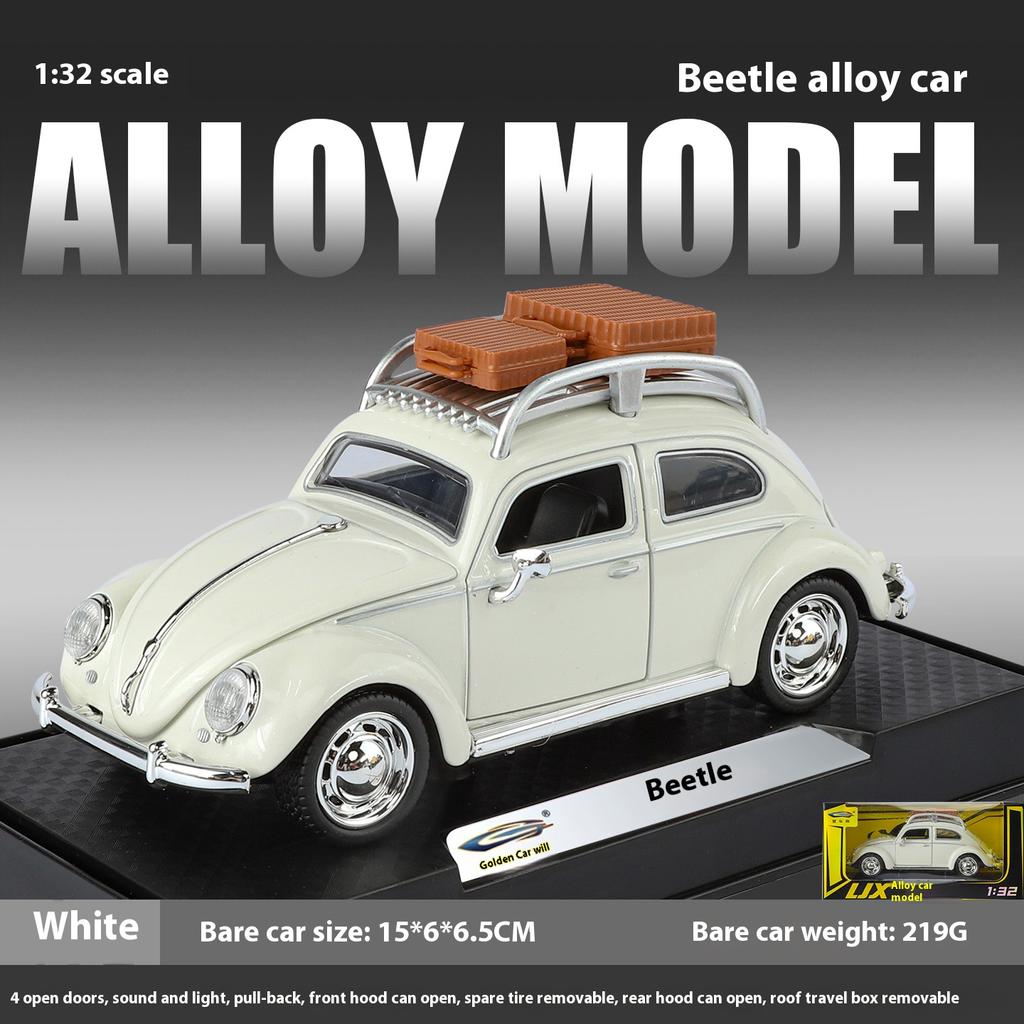 1/32 Volkswagen Beetle Alloy Die-cast Car Model Sound and Light Bring Back Pull Function Vehicle with Base Ornament Children's Gift