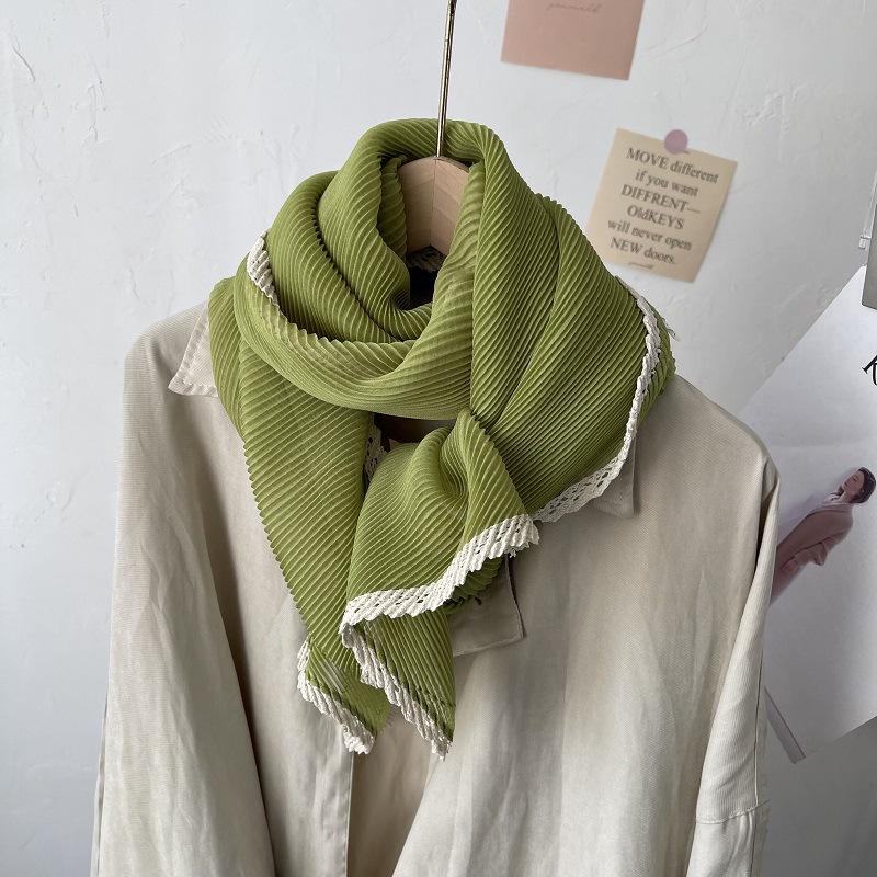 Korea Dongdaemun Spring New Solid Color Wrinkled Scarf Thin Women's Autumn and Winter Travel Decorative Shawl