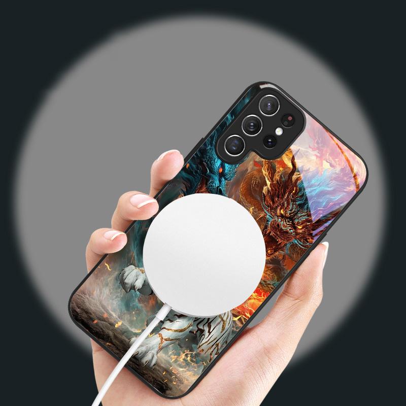 Огромный дракон и тигр Подходит для Samsung Galaxy S25 Ultra S20 FE S21 S22+ S23 Plus S24 S26 Edge Магнитный Стеклянный Чехол для Телефона
