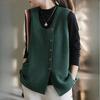 Women's Knitted Vest with Asymmetric Hem Retro Artistic Loose Versatile Casual Gilet Top Cardigan