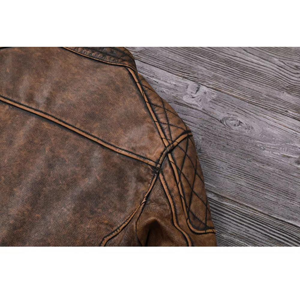 Китайский размер винтажная мужская коричневая кожаная куртка Genine коровья кожа мотоциклетный стиль коровьи куртки для мужчин осень