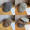 Retro Grid Pattern Short Brim Cap With Sunshade And Breathability For Spring And Autumn