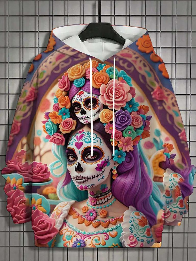 Модное женское худи для девушек Осень Новинка Мужские топы с длинным рукавом Сексуальная одежда для девушек Ужас Паттерн Череп Нежити Унисекс Топы