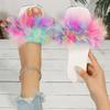 Fashion 2025 Hot Sale Women's Shoes Open Toe Women's Slippers Plus Size Daily Slippers Women Square Toe Feather Flat with Female Sandals