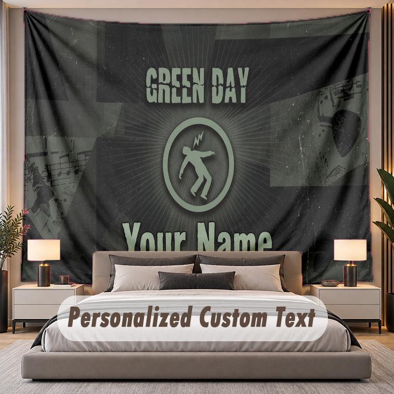 Custom Name Text Tapestry Green Day Personalized Polyester Wall Tapestry For Bedroom And Room