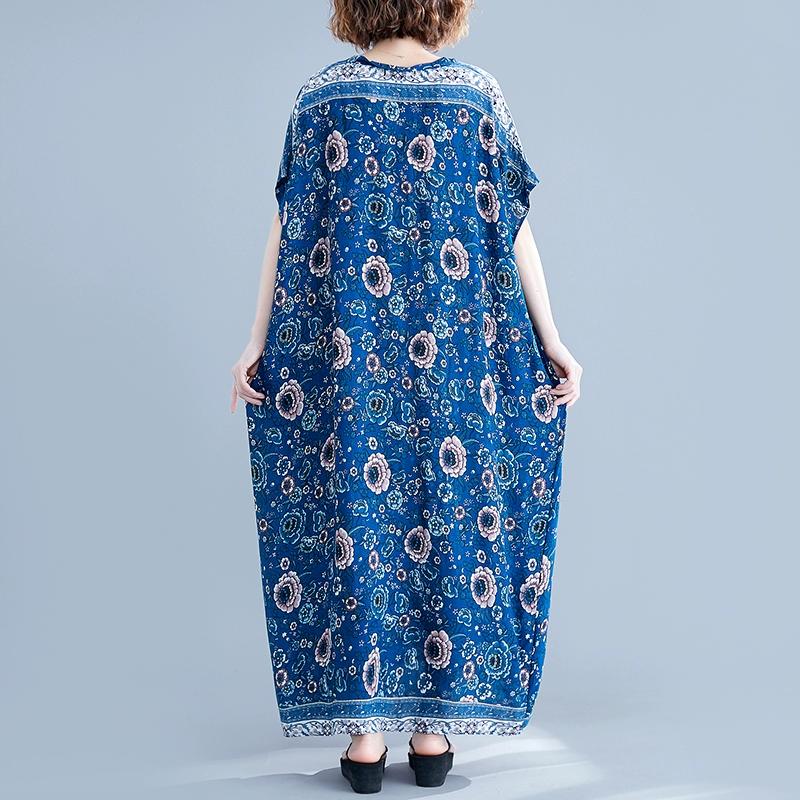 Dimanaf 2024 Plus Size Dress Women Summer V-Neck Sundress Bohemian Floral Print Loose Big Oversize Maxi Dress 7015