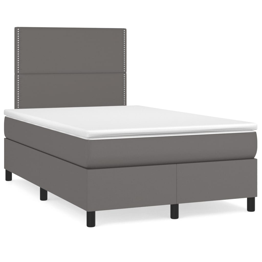 Box Spring Bed with Mattress Gray 120 x 190 cm Faux Leather