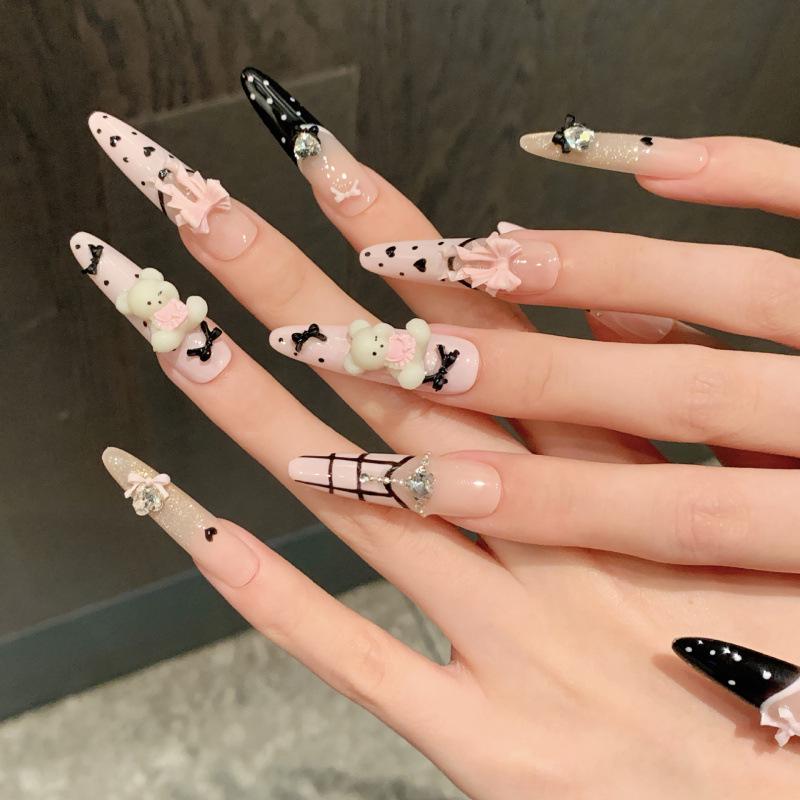 Snow Powder Bear Blush: Cute Cartoon Whitening Nail Patches - Handmade and Wearable.