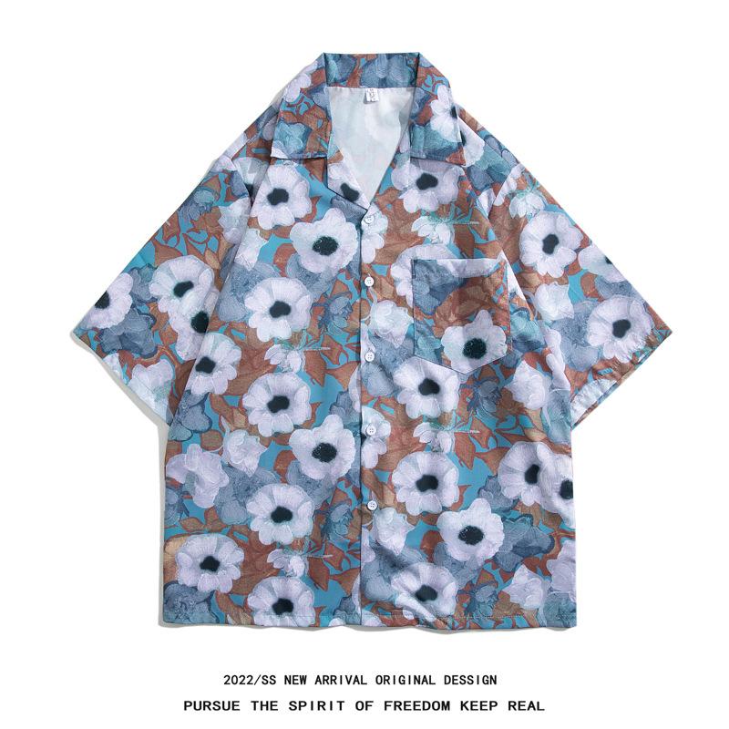 Tide Brand Retro Printed Shirt Men's Short-sleeved Couple 2022 Summer Loose Hawaiian Fashion Shirt Cardigan