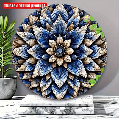 2D плоская 20*20 см 1 шт. Ретро синяя цветочная мандала круглая настенная художественная пластина, ностальгический и новаторский стиль, детальная симметрия, цветочный узор, украшение для окружающей среды