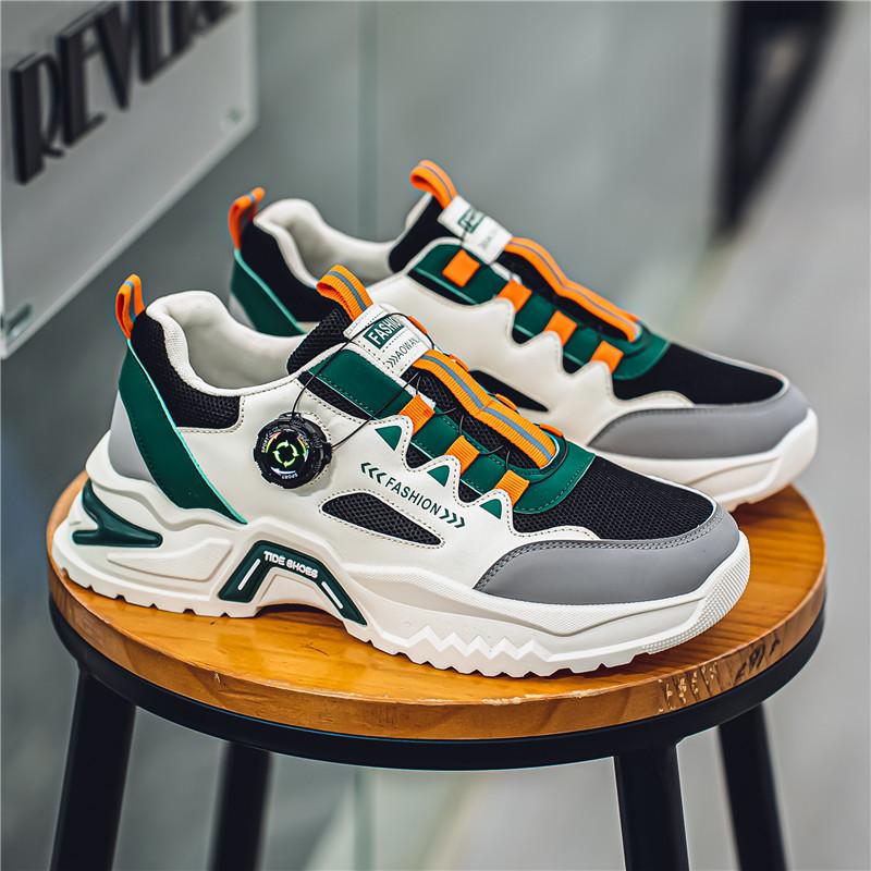 Мужская корейская модная повседневная спортивная обувь с вращающейся пряжкой, всесезонная, мягкая подошва, нескользящая, кроссовки для бега на открытом воздухе, студенческие кроссовки