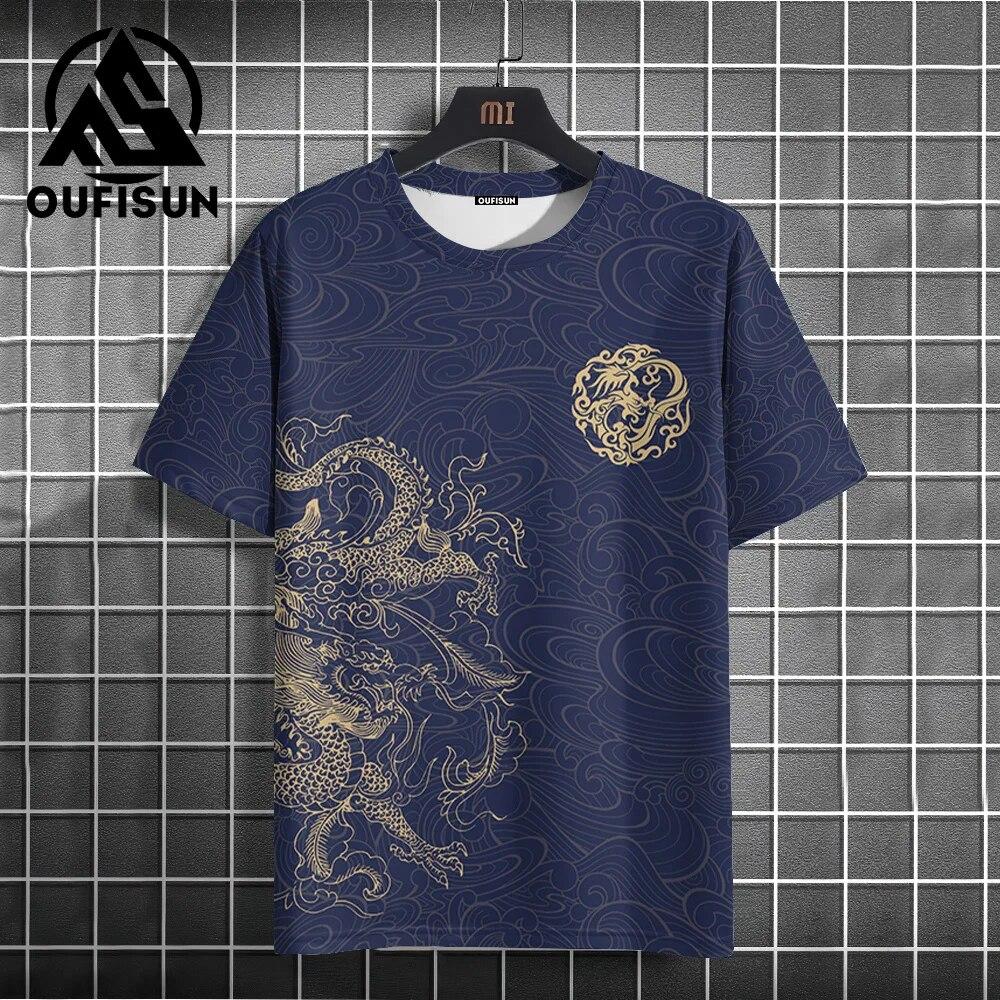 Летняя мужская футболка с дизайном дракона и принтом, модная повседневная футболка с короткими рукавами, повседневная уличная одежда, пуловер большого размера с круглым вырезом, футболка