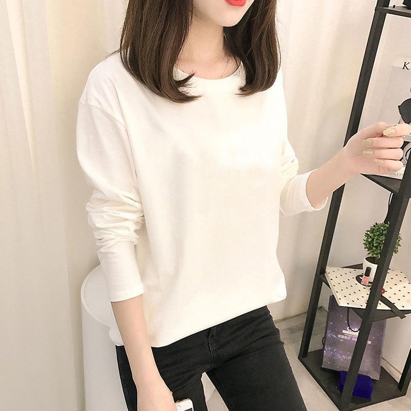 Осень 2023 г. Корейские топы с рисунком - женские футболки с длинными рукавами в однотонных цветах